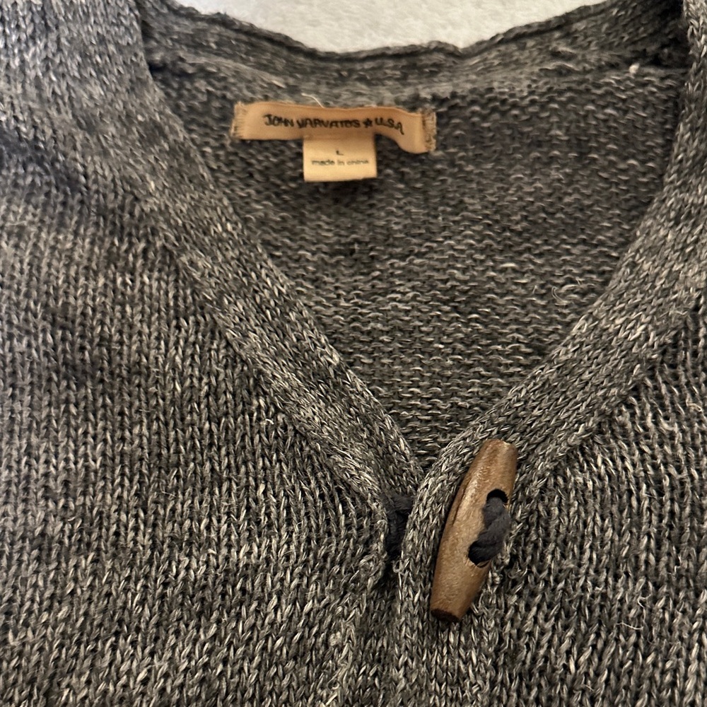 John Varvatos Gray Knit Cardigan with Wooden Button